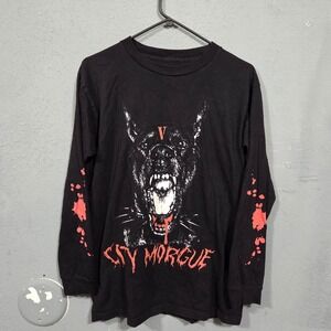 Vlone City Morgue Long Sleeve Shirt Black Red Dog Graphic Mens Medium Streetwear